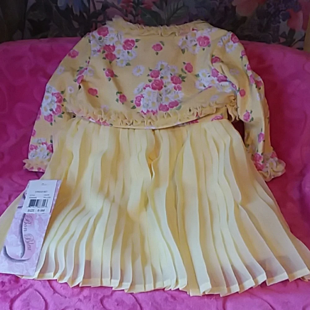BON BLEU ADORABLE YELLOW THREE PIECE DRESS SET NWT